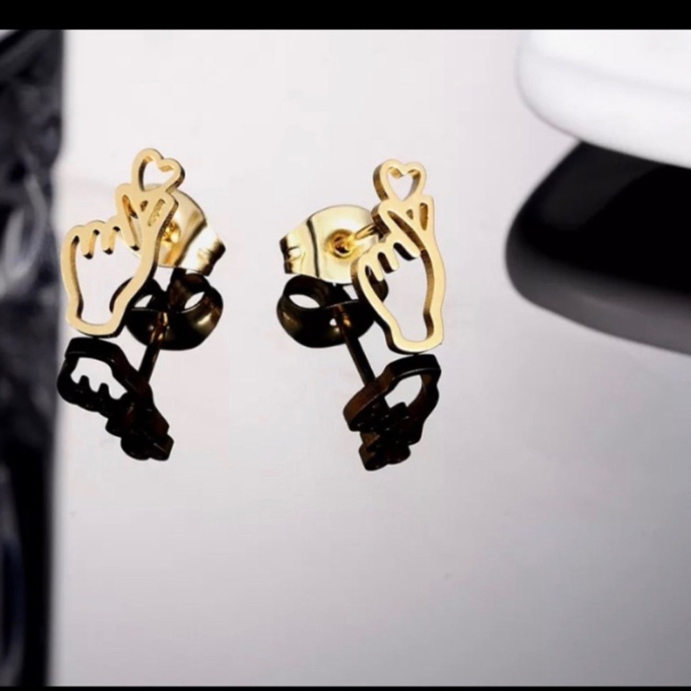 Korean Hand Heart Stainless Steel Stud Earrings Accessories Jewelry